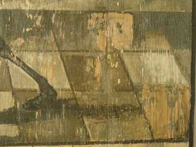 Totentanz, Wondreb, Tafel-Nr. 16, Detail aus dem linken unteren Bereich, nach Abnahme verfärbter Retuschen.