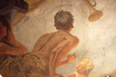 Chorgemälde Jüngstes Gericht, sichtbare Ritzungen im Streiflicht