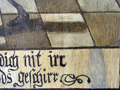 Totentanz, Wondreb, Tafel-Nr. 16, Detail aus dem linken unteren Bereich, nach der Ergänzung mit ablesbarer Strichretusche