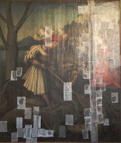 Konservierung hochstehender Malschichtschollen mit Hausblasenleim mittels Japanpapierfacing