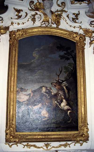 Endzustand der Rahmen über den seitlichen Kaminen. Asamsaal, Schloss Alteglofsheim